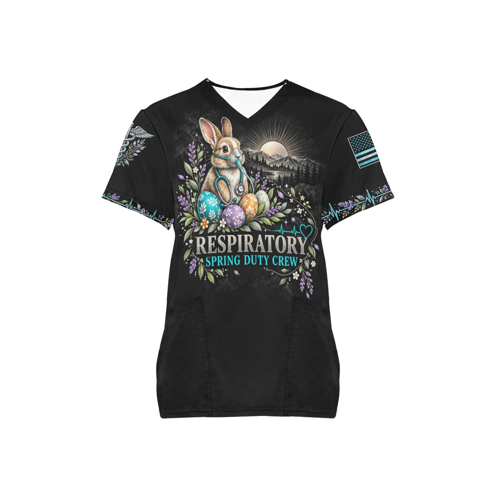 Spring Duty Crew — Respiratory Easter All-Over Print Scrub Top