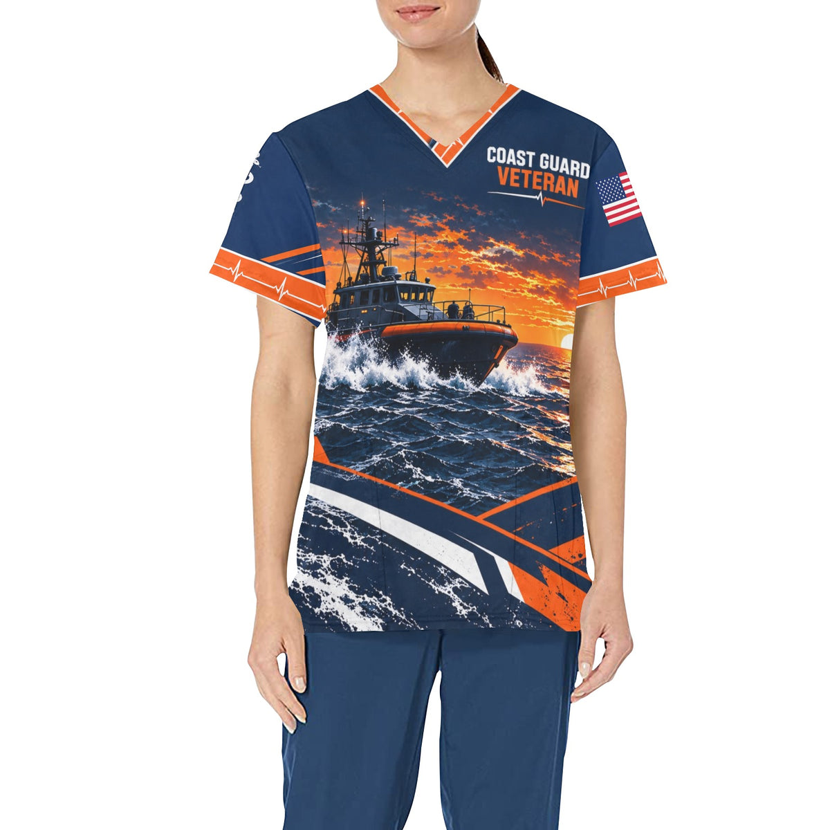 Rescue Ready — Coast Guard Veteran All-Over Print Scrub Top