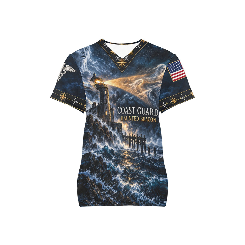 Haunted Beacon — Coast Guard Halloween All-Over Print Scrub Top