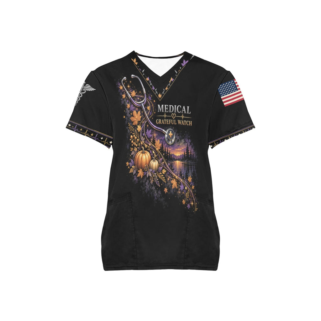 Grateful Watch — Medical Thanksgiving All-Over Print Scrub Top