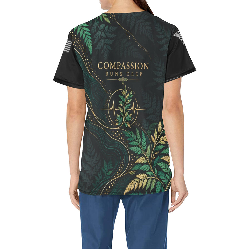 Emerald Resolve — Nursing All-Over Print Scrub Top