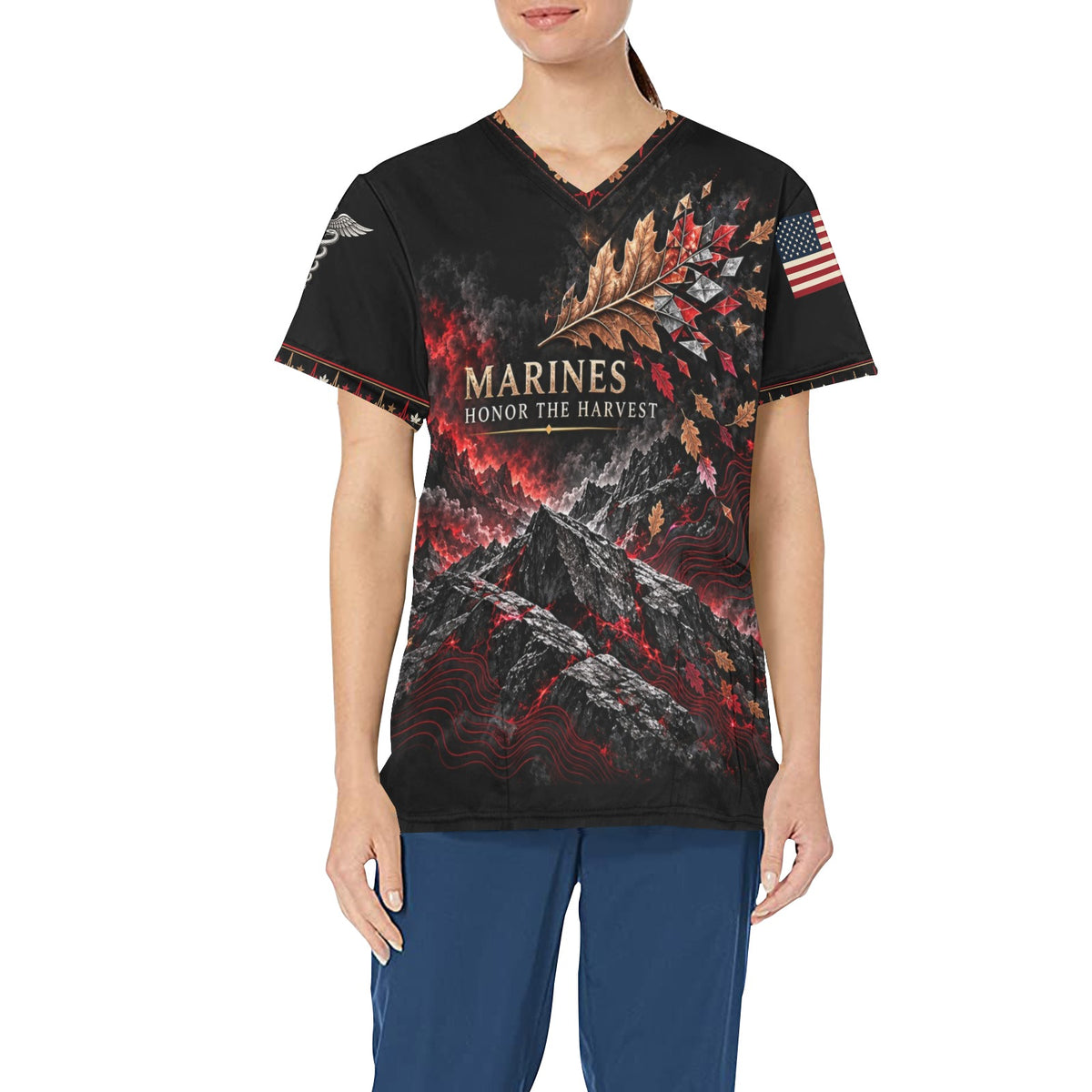 Honor the Harvest — Marine Corps Thanksgiving All-Over Print Scrub Top