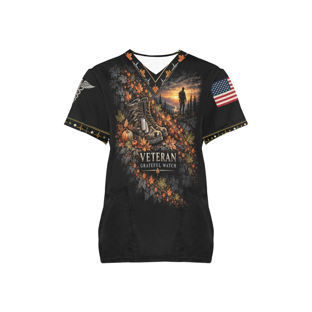 Grateful Watch — Veterans Thanksgiving All-Over Print Scrub Top
