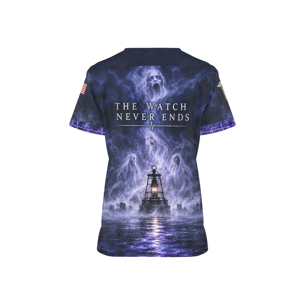 Haunted Harbor — Navy Halloween All-Over Print Scrub Top