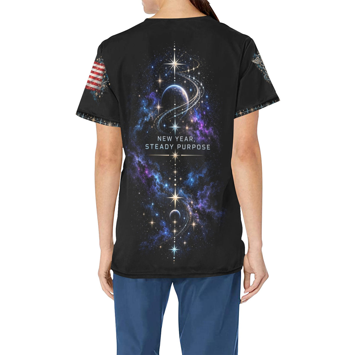 Midnight Resolve — Space Force New Year's All-Over Print Scrub Top