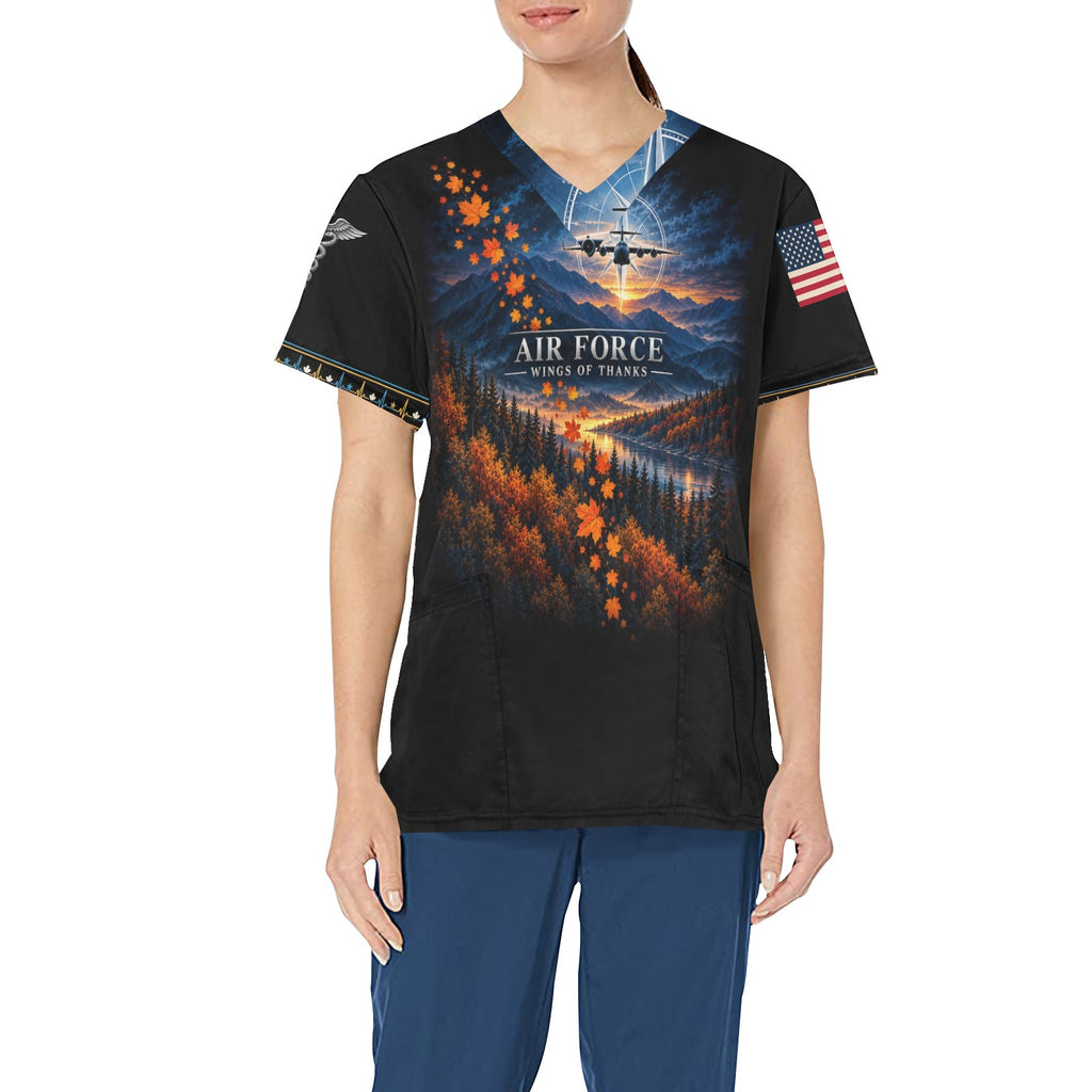 Wings of Thanks — Air Force Thanksgiving All-Over Print Scrub Top