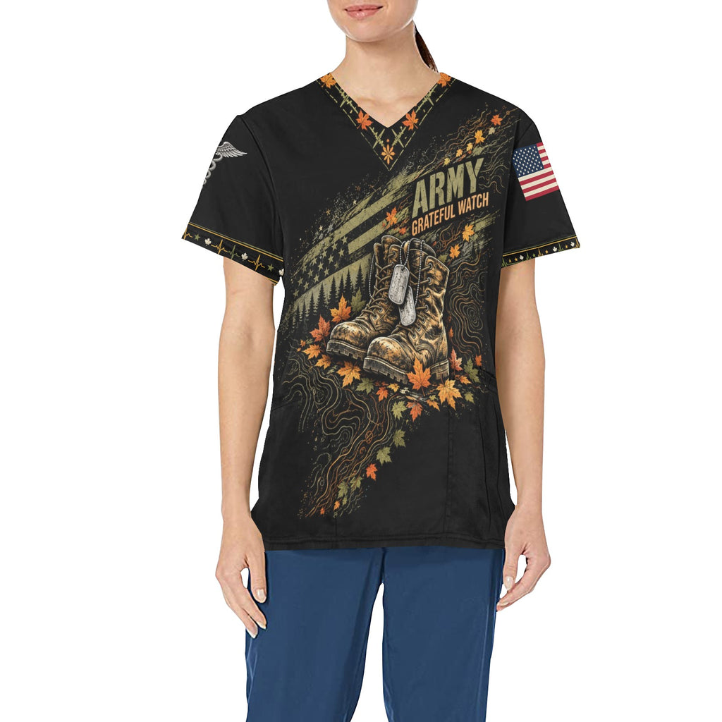 Grateful Watch — Army Thanksgiving All-Over Print Scrub Top