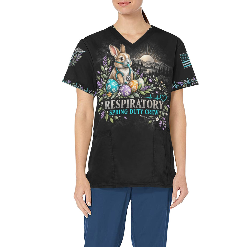 Spring Duty Crew — Respiratory Easter All-Over Print Scrub Top